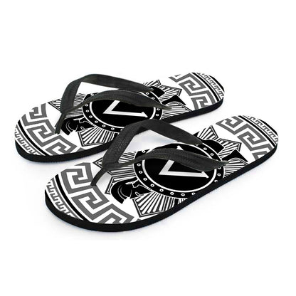 Black And White Spartan Warrior Print Flip Flops