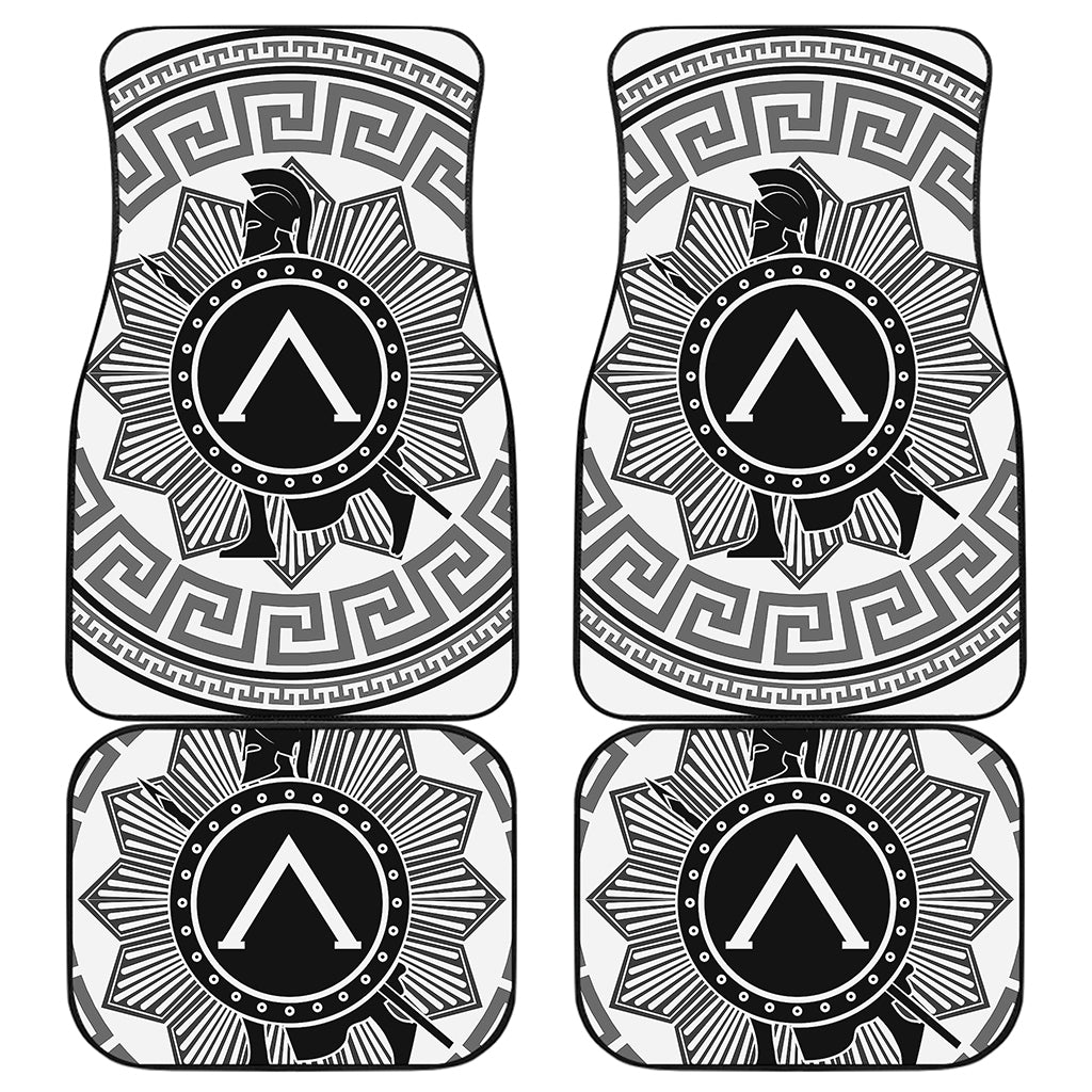 Black And White Spartan Warrior Print Front and Back Car Floor Mats