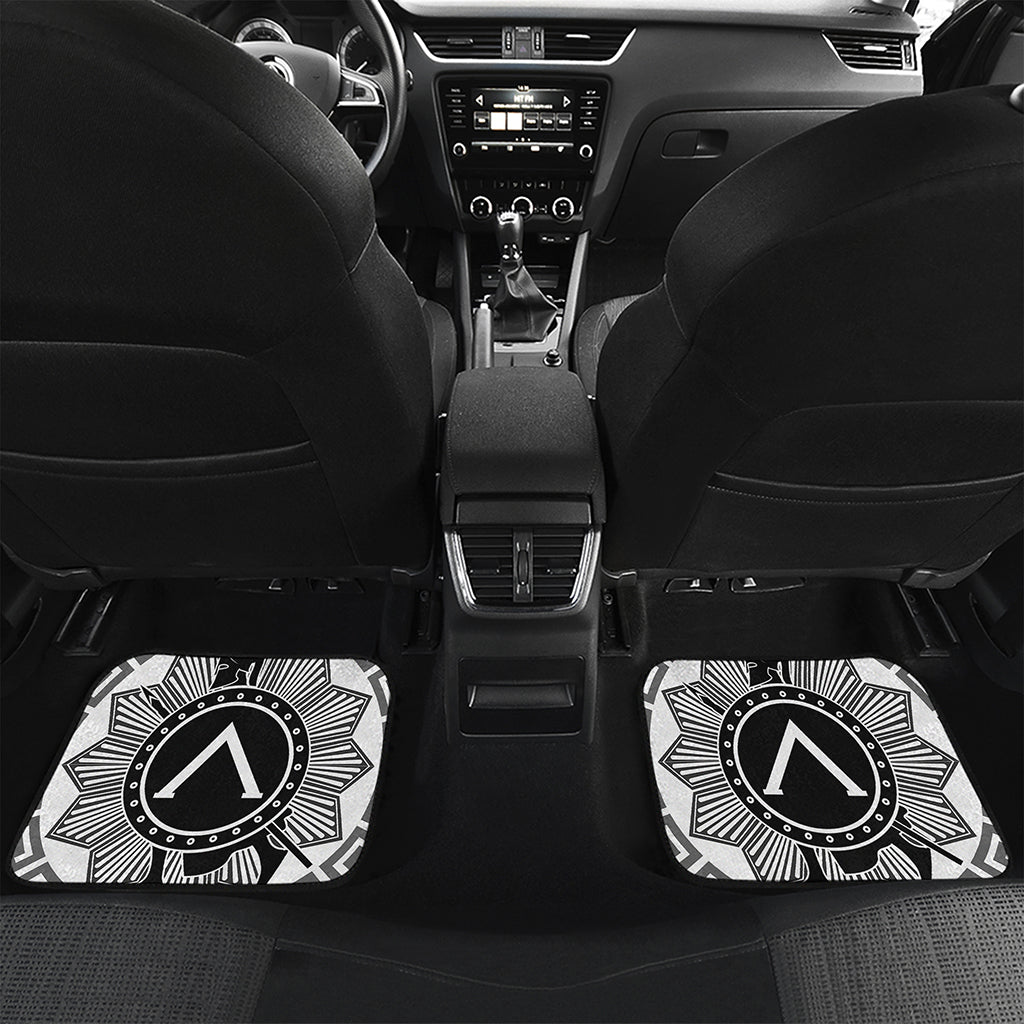 Black And White Spartan Warrior Print Front and Back Car Floor Mats