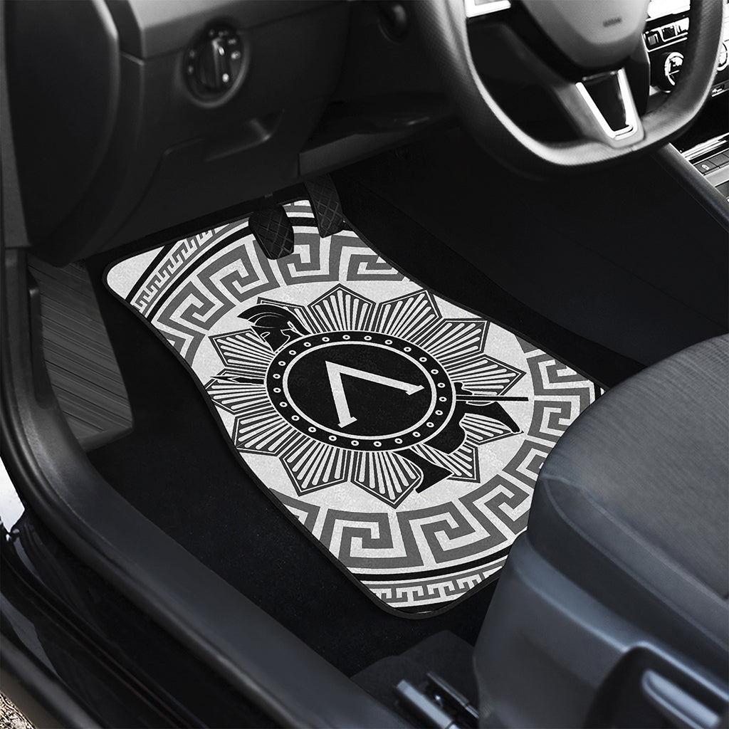 Black And White Spartan Warrior Print Front and Back Car Floor Mats