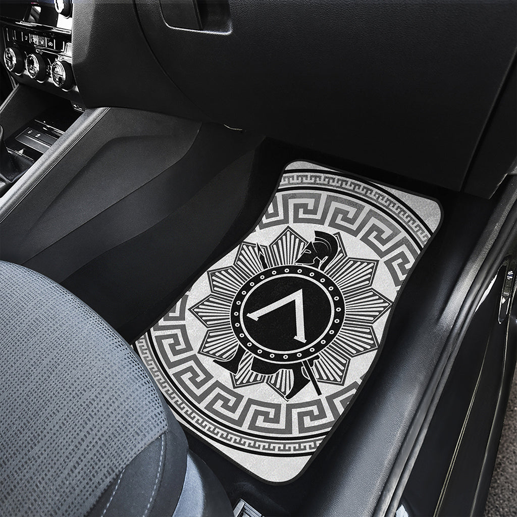 Black And White Spartan Warrior Print Front and Back Car Floor Mats