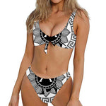 Black And White Spartan Warrior Print Front Bow Tie Bikini