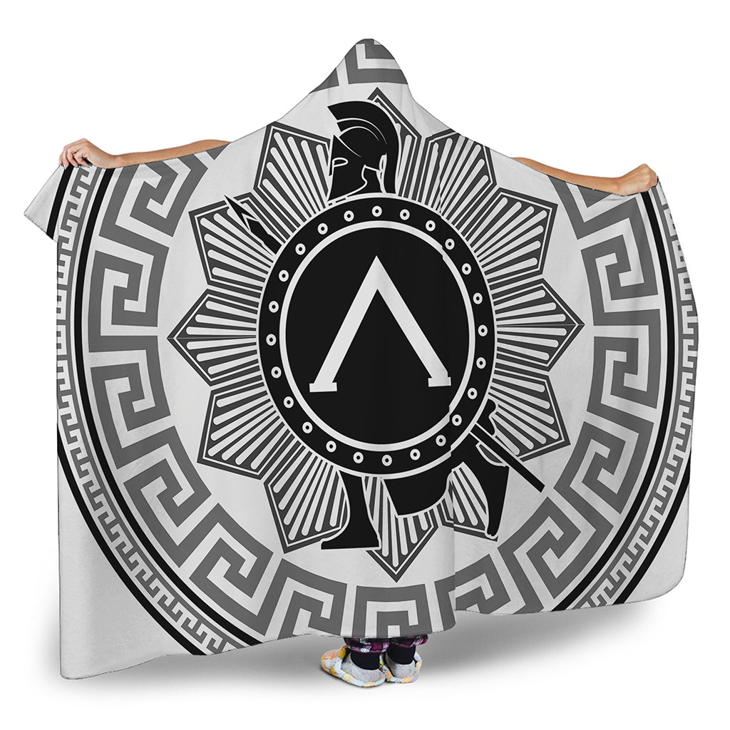 Black And White Spartan Warrior Print Hooded Blanket