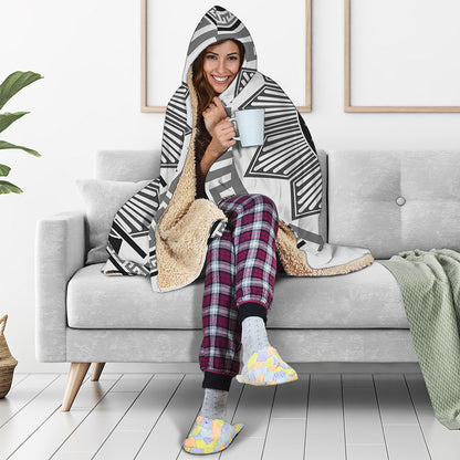 Black And White Spartan Warrior Print Hooded Blanket