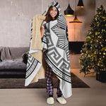 Black And White Spartan Warrior Print Hooded Blanket