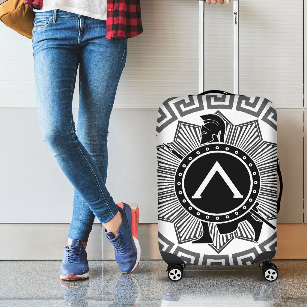 Black And White Spartan Warrior Print Luggage Cover