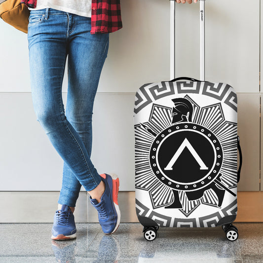 Black And White Spartan Warrior Print Luggage Cover