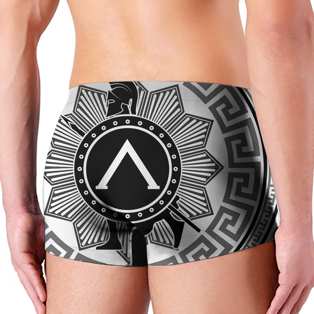 Black And White Spartan Warrior Print Men's Boxer Briefs