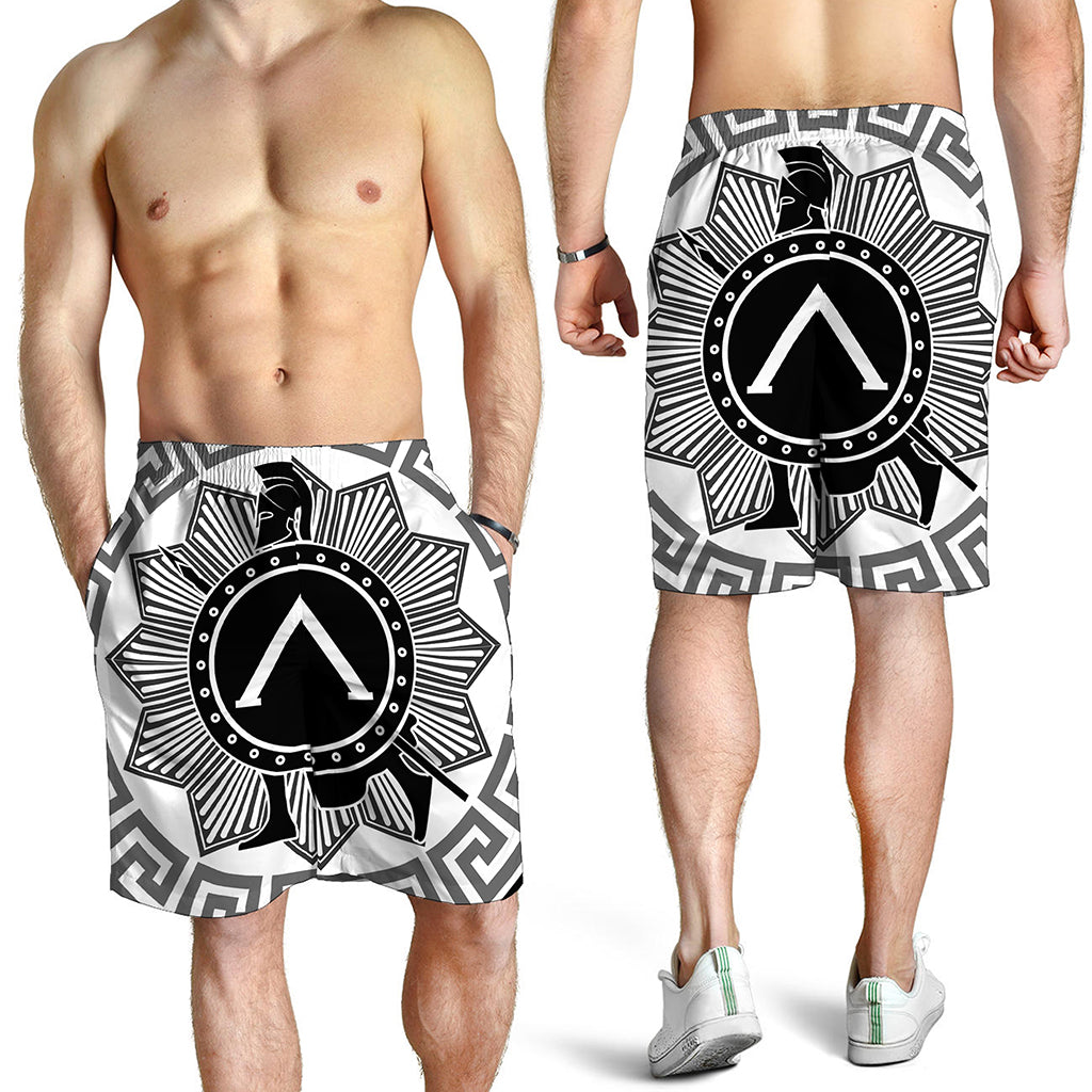 Black And White Spartan Warrior Print Men's Shorts