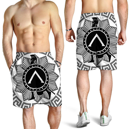 Black And White Spartan Warrior Print Men's Shorts
