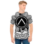 Black And White Spartan Warrior Print Men's T-Shirt