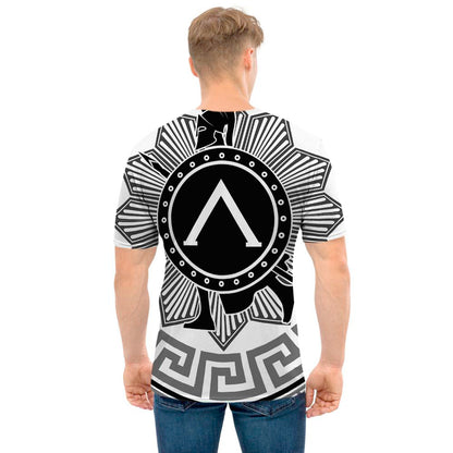 Black And White Spartan Warrior Print Men's T-Shirt