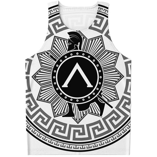 Black And White Spartan Warrior Print Men's Tank Top