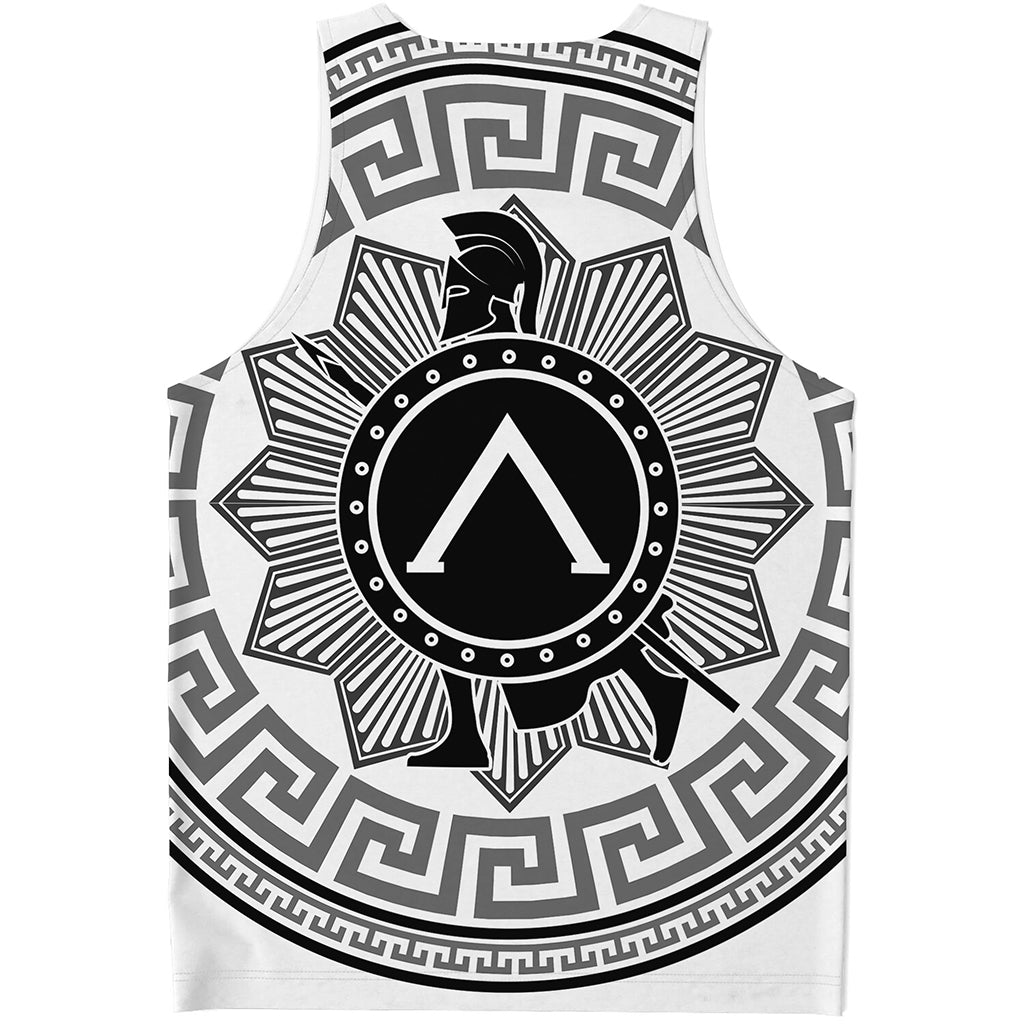 Black And White Spartan Warrior Print Men's Tank Top