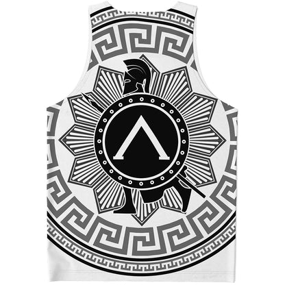 Black And White Spartan Warrior Print Men's Tank Top