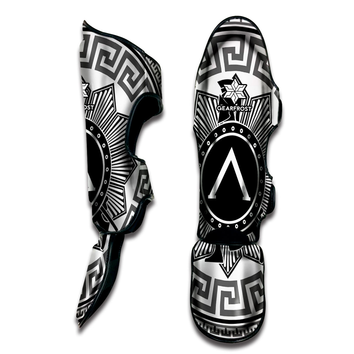 Black And White Spartan Warrior Print Muay Thai Shin Guard