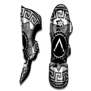 Black And White Spartan Warrior Print Muay Thai Shin Guard