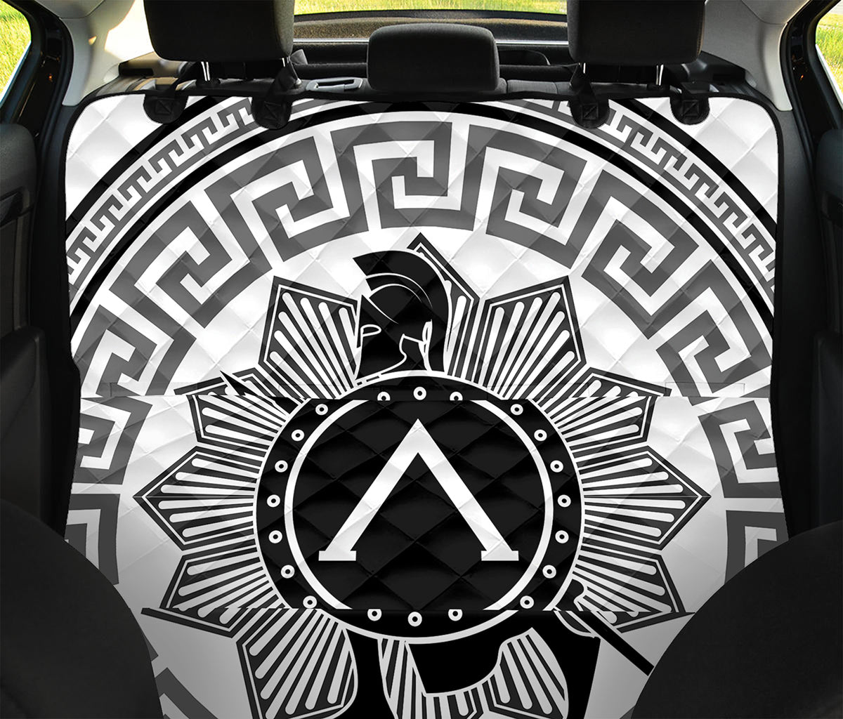 Black And White Spartan Warrior Print Pet Car Back Seat Cover