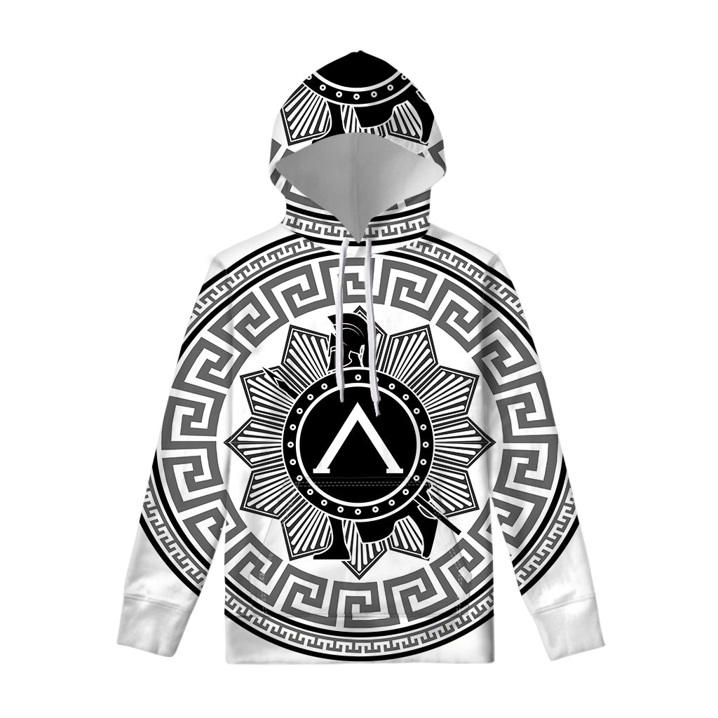 Black And White Spartan Warrior Print Pullover Hoodie