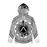 Black And White Spartan Warrior Print Pullover Hoodie