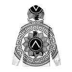 Black And White Spartan Warrior Print Pullover Hoodie