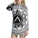 Black And White Spartan Warrior Print Pullover Hoodie Dress