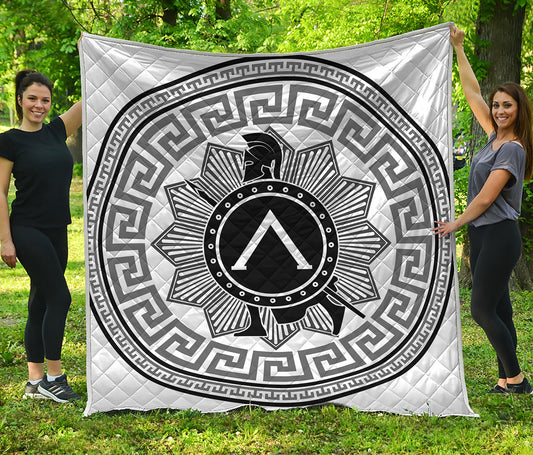 Black And White Spartan Warrior Print Quilt