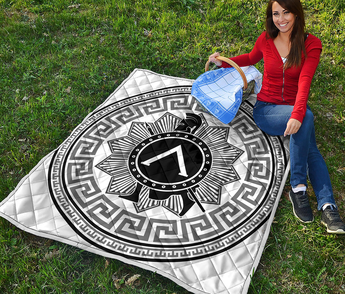 Black And White Spartan Warrior Print Quilt
