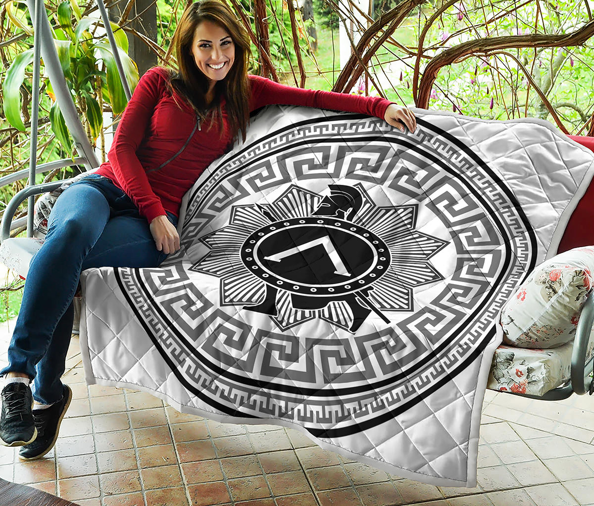 Black And White Spartan Warrior Print Quilt