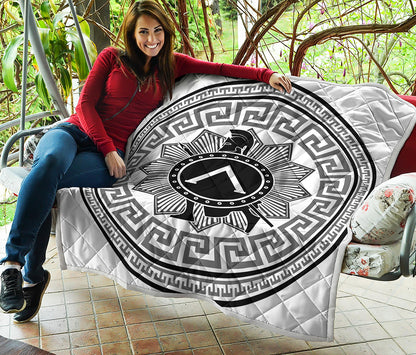 Black And White Spartan Warrior Print Quilt