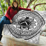 Black And White Spartan Warrior Print Quilt
