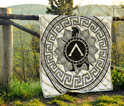 Black And White Spartan Warrior Print Quilt
