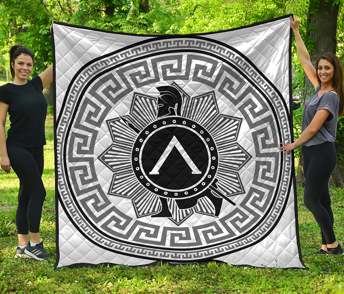 Black And White Spartan Warrior Print Quilt