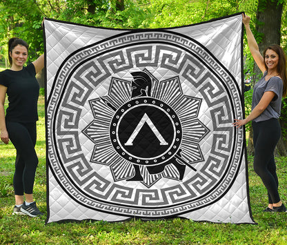 Black And White Spartan Warrior Print Quilt