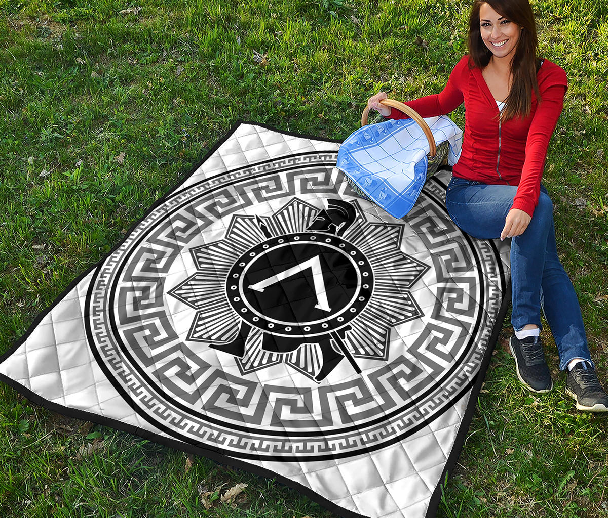 Black And White Spartan Warrior Print Quilt