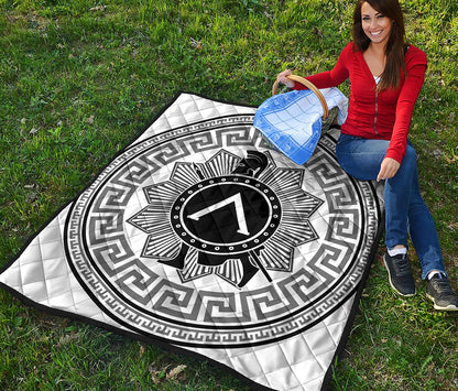 Black And White Spartan Warrior Print Quilt