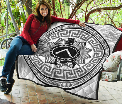 Black And White Spartan Warrior Print Quilt
