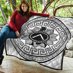 Black And White Spartan Warrior Print Quilt