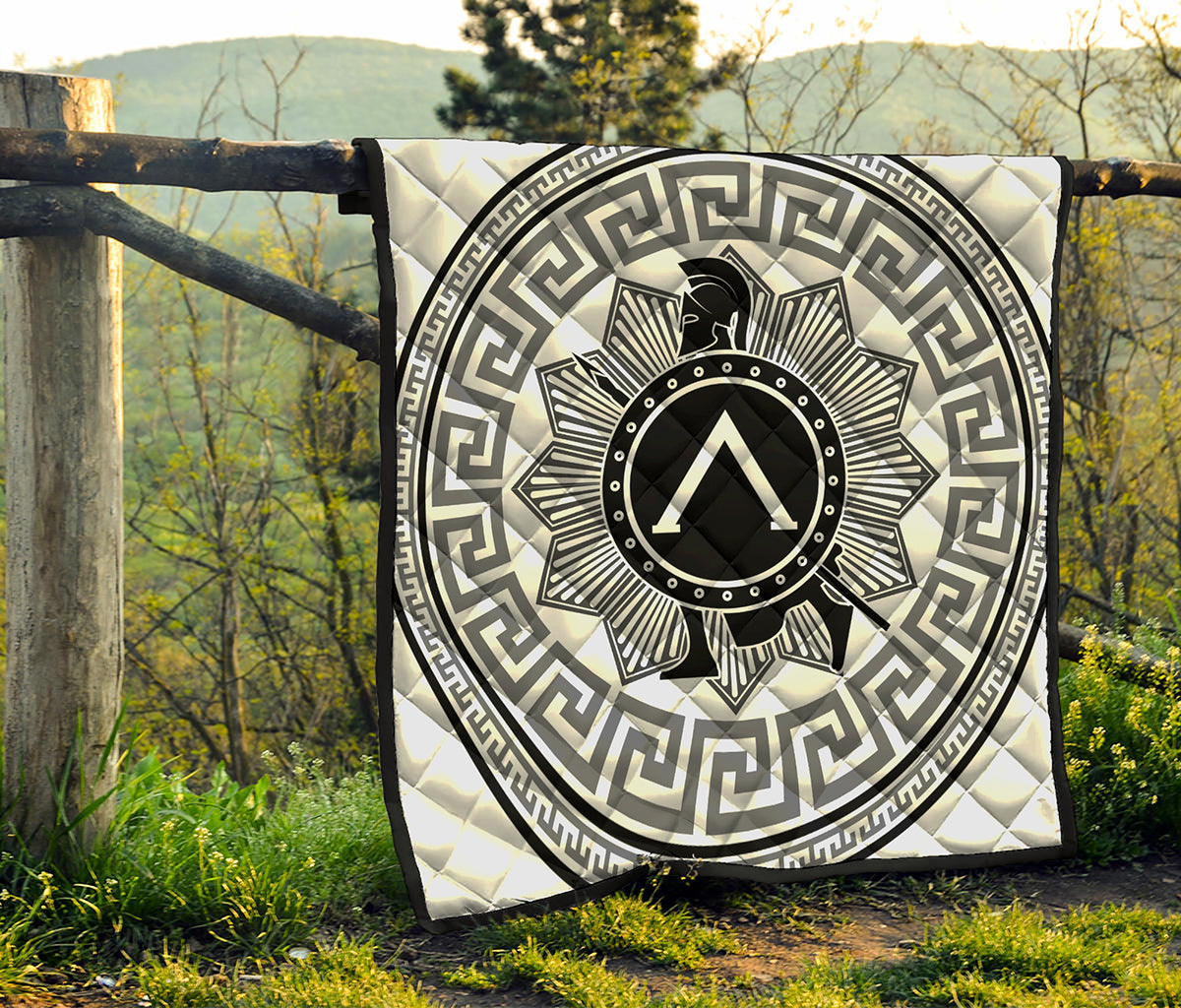 Black And White Spartan Warrior Print Quilt