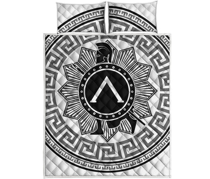 Black And White Spartan Warrior Print Quilt Bed Set