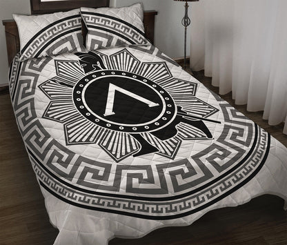 Black And White Spartan Warrior Print Quilt Bed Set