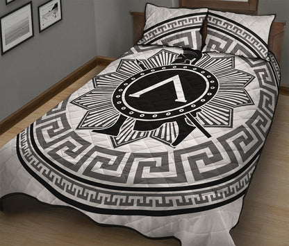 Black And White Spartan Warrior Print Quilt Bed Set