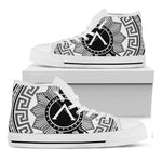 Black And White Spartan Warrior Print White High Top Shoes