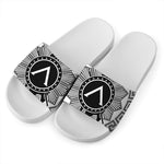 Black And White Spartan Warrior Print White Slide Sandals