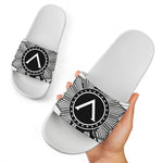 Black And White Spartan Warrior Print White Slide Sandals