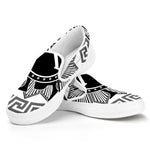 Black And White Spartan Warrior Print White Slip On Shoes