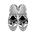 Black And White Spartan Warrior Print White Slip On Shoes