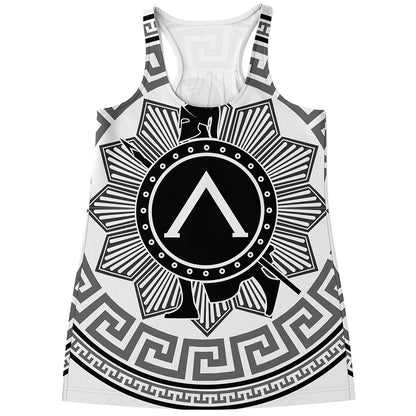 Black And White Spartan Warrior Print Women's Racerback Tank Top