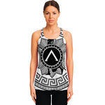 Black And White Spartan Warrior Print Women's Racerback Tank Top