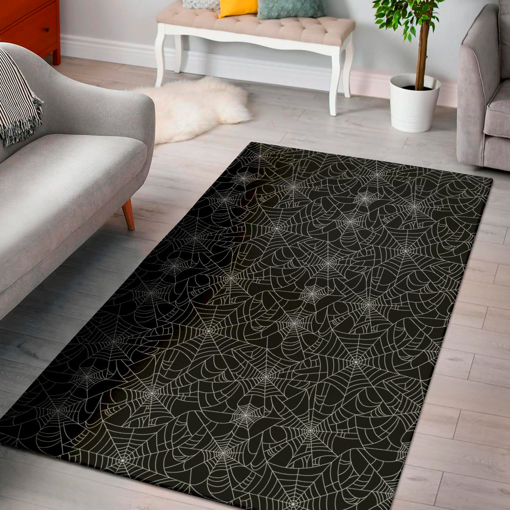 Black And White Spider Web Pattern Print Area Rug